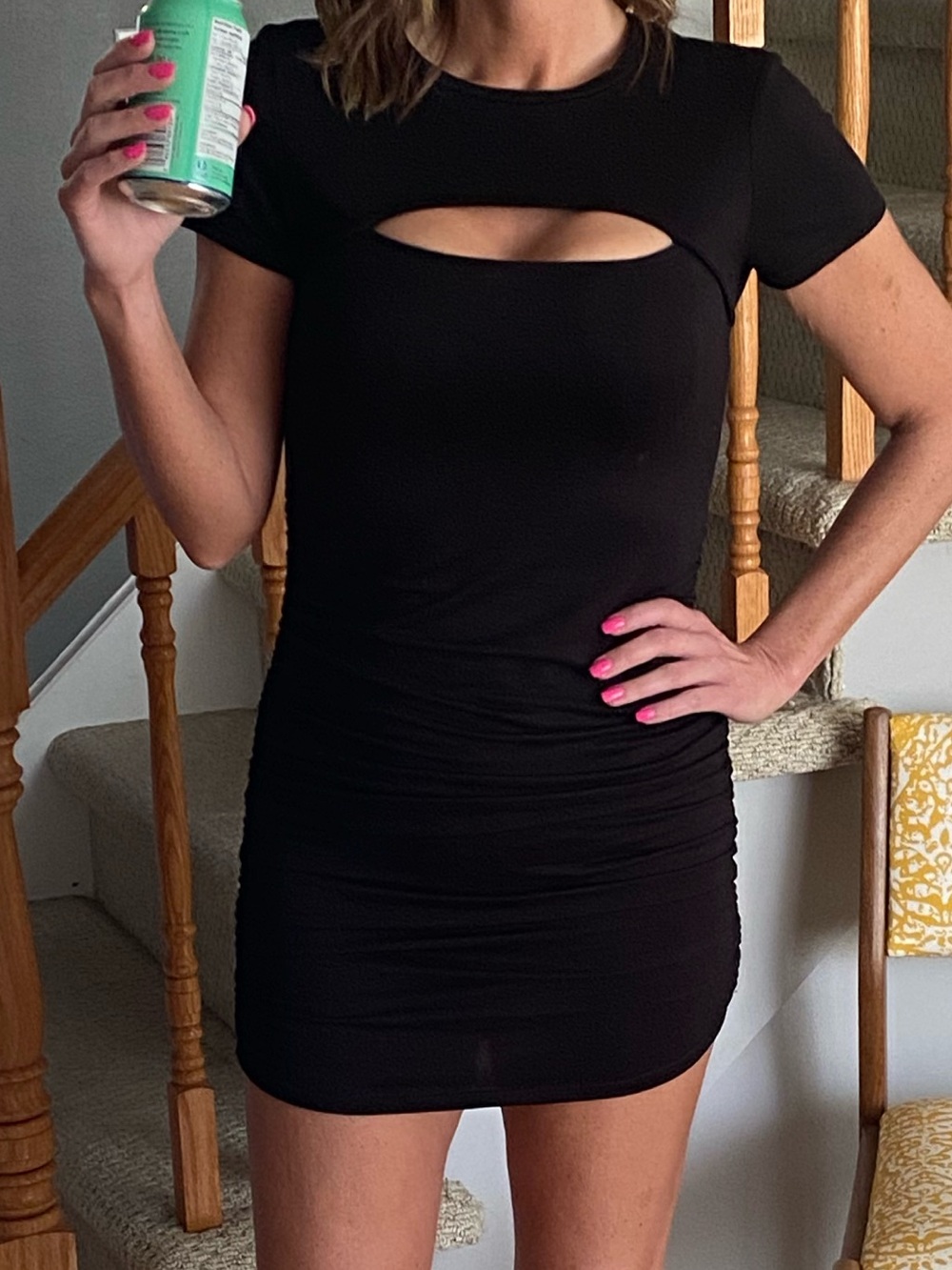 High-stretch Black Bodycon Sexy Cutout T-shirt Mini Dress.